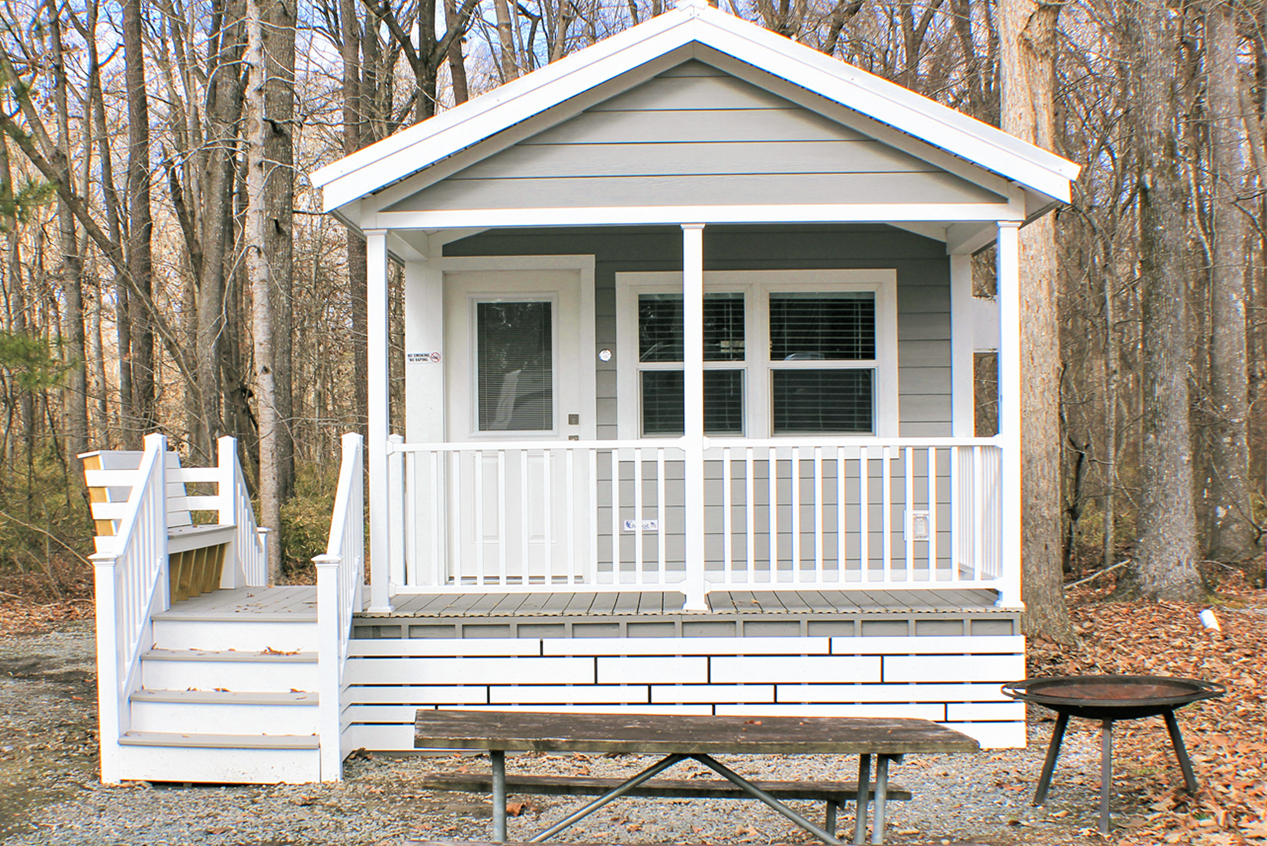 Porch, picnic table, firepit.