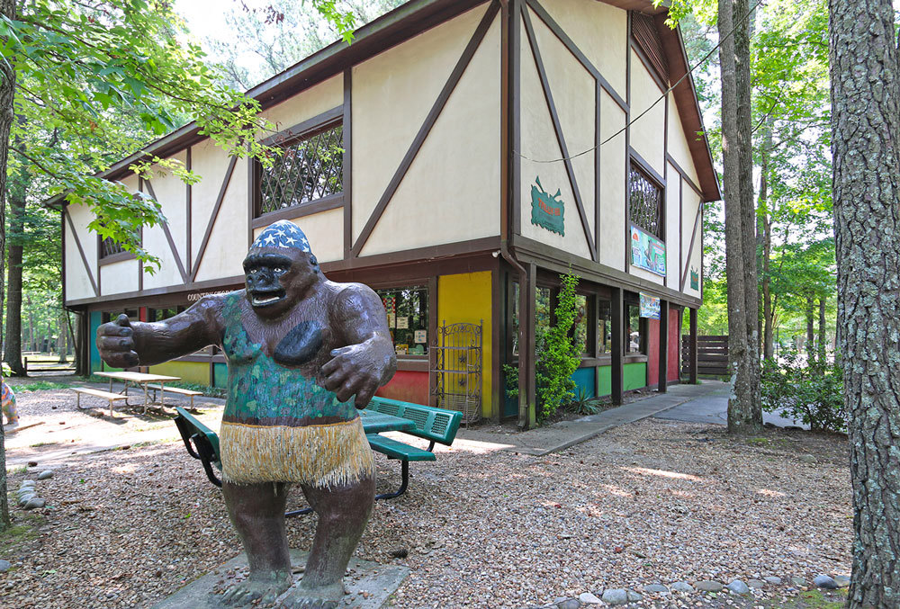 Cette gorille peinte vous accueillez à la section du camping Foxfire.