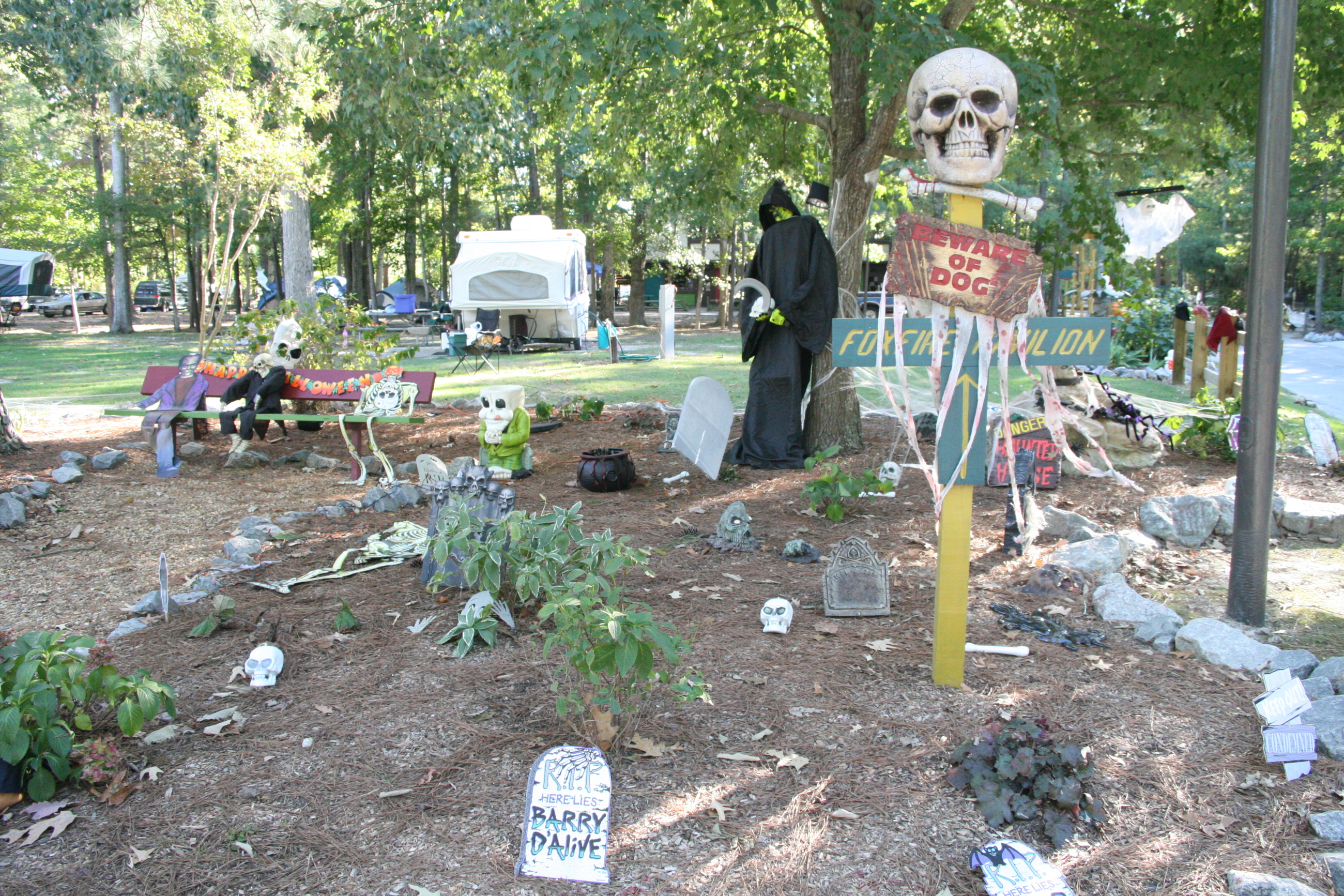The site decoration contest turns the campground into a haunted hideaway in the woods!